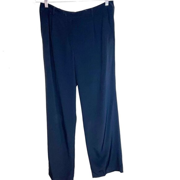 Eileen Fisher Black Crepe High Waisted Pleated Full Length Dress Pants Womens 8 - Picture 1 of 7